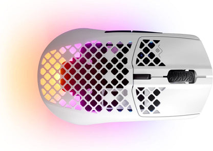 Aerox 3 Wireless - Holey RGB Gaming Mouse - Ultra-Lightweight Water Resistant Design - 18K DPI Truemove Air Optical Sensor -Snow